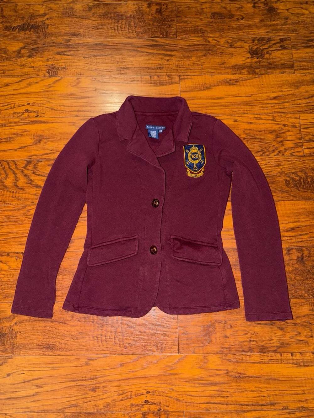 Ralph Lauren Crest Blazer Jacket Size XS Burgundy Knit